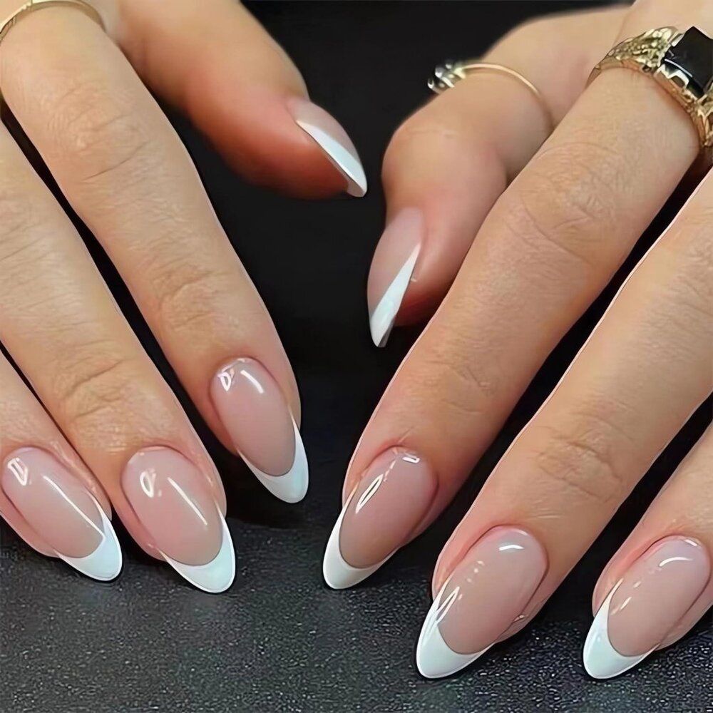 Almond French Tip Press on Nails Medium Length